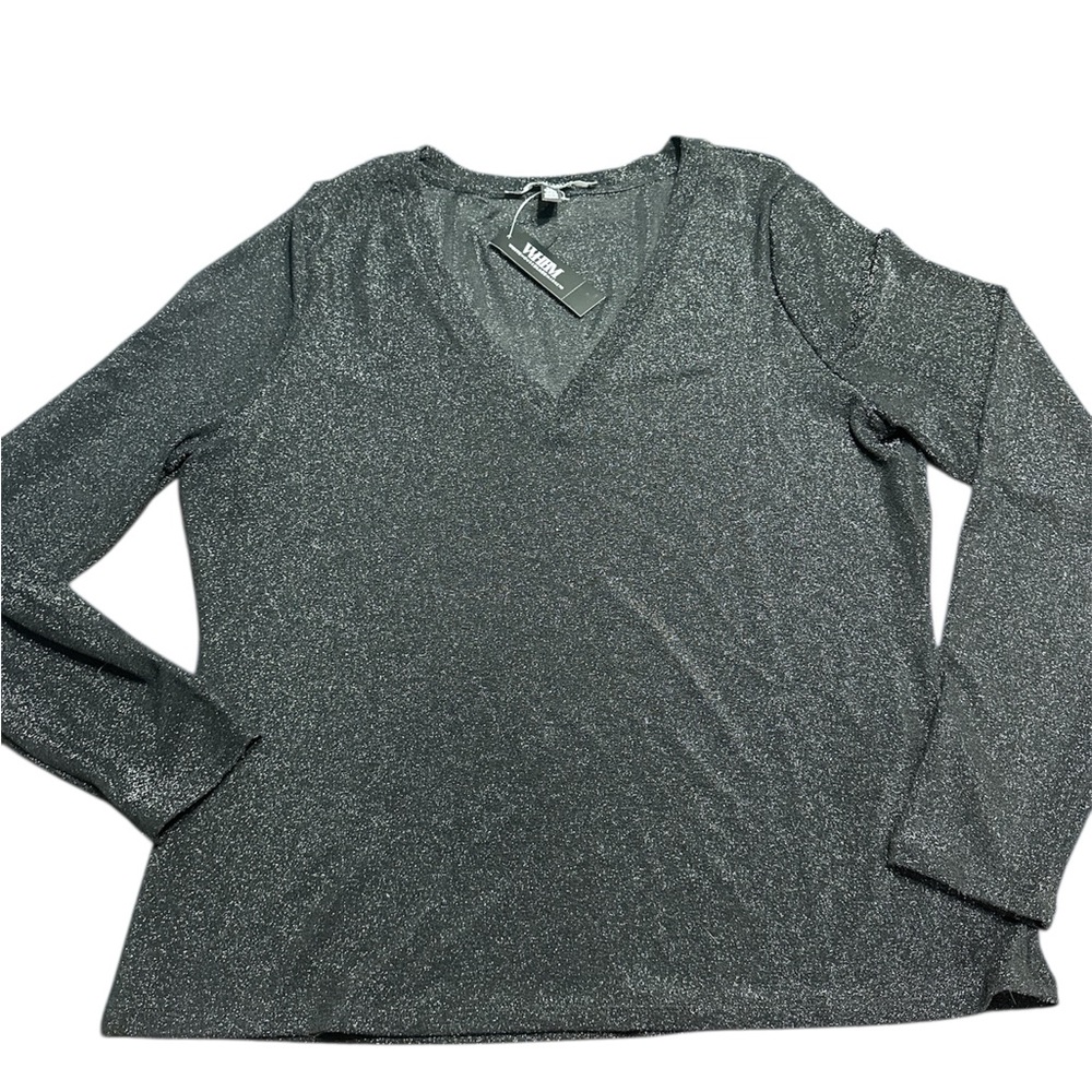 White House Black Market Black Long Sleeve Sparkle Knit Top - Picture 7 of 8